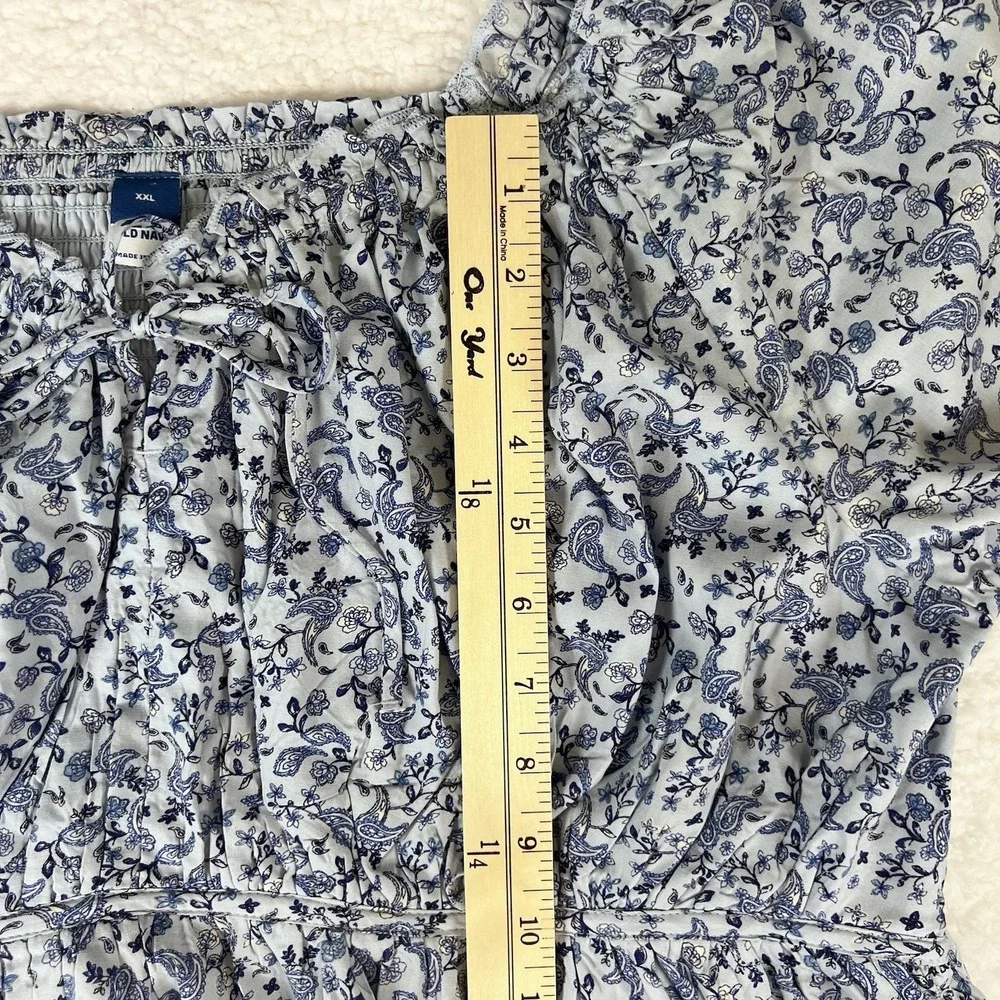 Boho Cottagecore‎ Floral Peasant Dress XXL Smocked Babydoll Blue White
